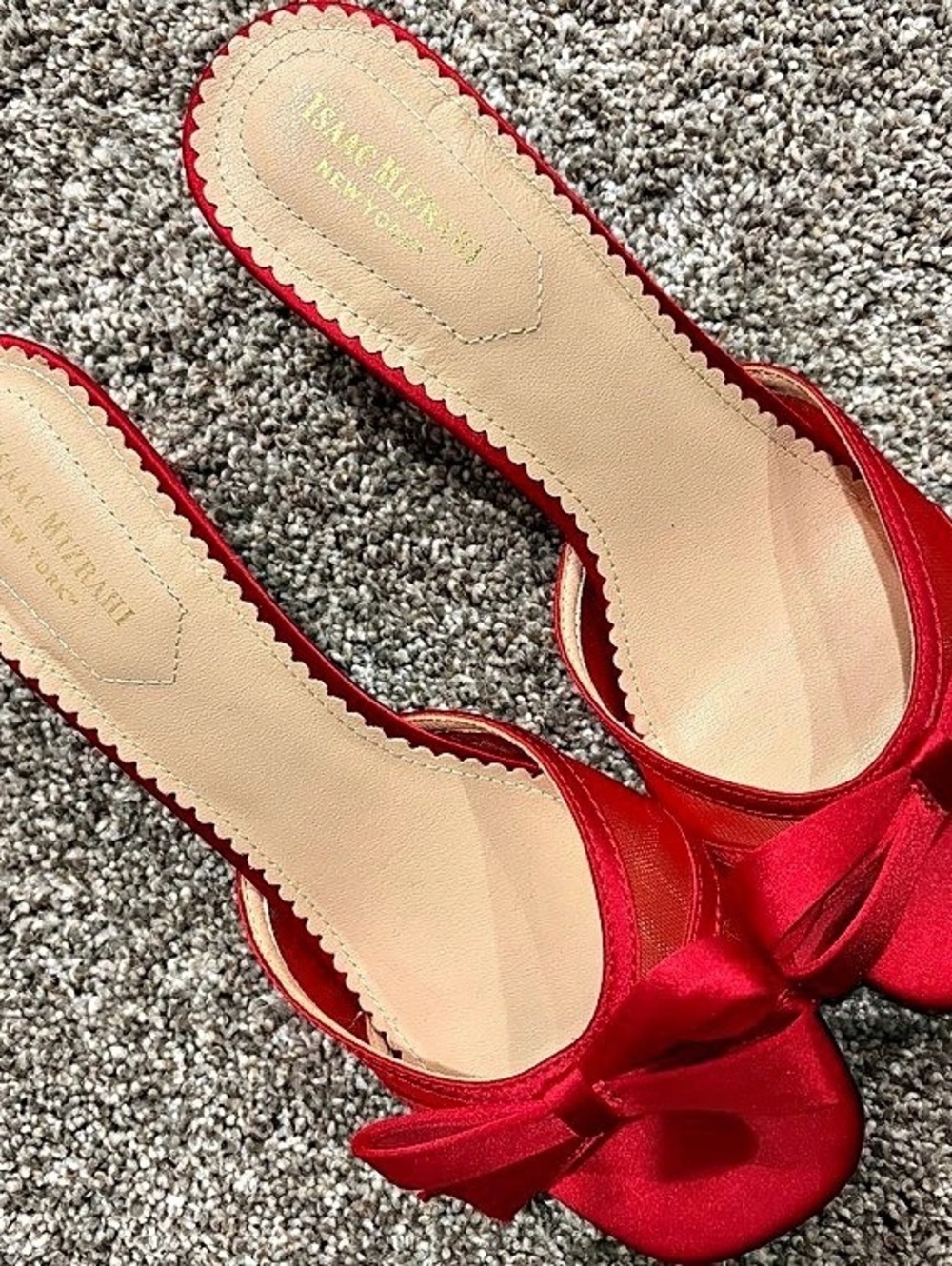 Isaac Mizrahi Bow Mule Heels in Red Like New (NEVER WORN)